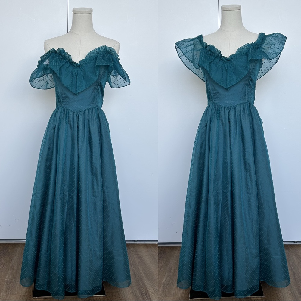 Gunne Sax Teal Swiss Dot Dress